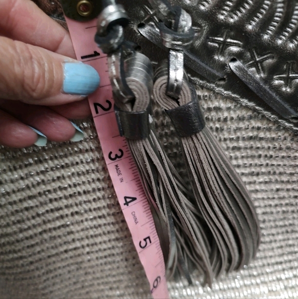 Patricia Nash Trope Raffia Dome Style Tote with Tooled Leather Trim Tassels Zips - Picture 14 of 15